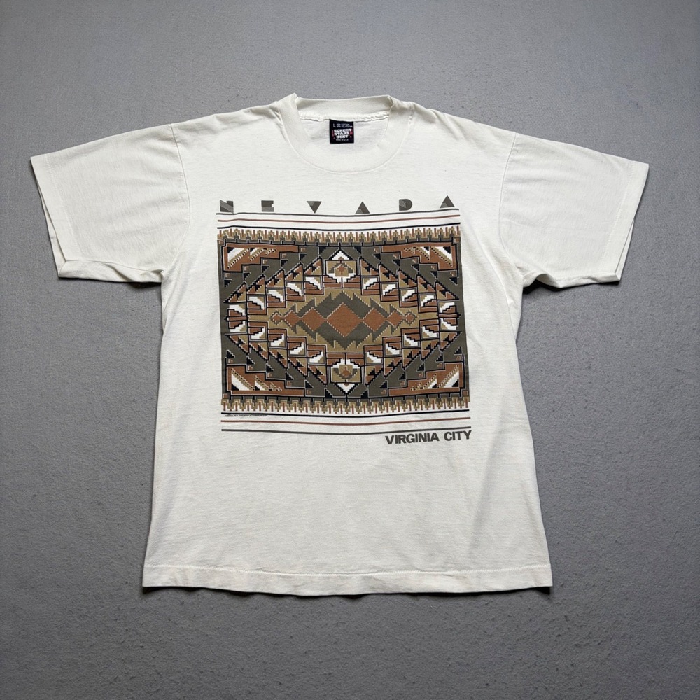 Screen Stars Best T-Shirt Mens L White Nevada Virginia City Vintage 90s Graphic‎